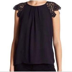 Philosophy Navy Blue Top with Lace Sleeves Women’s Medium